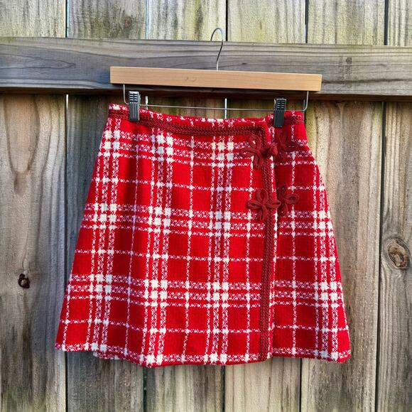 Reworked Vintage Koret of California Plaid Mini Skirt Holiday Red - Picture 1 of 5